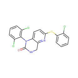 O=C1NCc2nc(Sc3ccccc3Cl)ccc2N1c1c(Cl)cccc1Cl ZINC000013587248