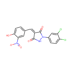 O=C1NN(c2ccc(Cl)c(Cl)c2)C(=O)/C1=C/c1ccc(O)c([N+](=O)[O-])c1 ZINC000040394741