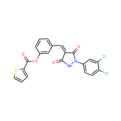 O=C1NN(c2ccc(Cl)c(Cl)c2)C(=O)/C1=C/c1cccc(OC(=O)c2cccs2)c1 ZINC000000678795