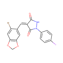 O=C1NN(c2ccc(I)cc2)C(=O)/C1=C\c1cc2c(cc1Br)OCO2 ZINC000037858290