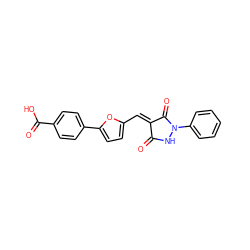 O=C1NN(c2ccccc2)C(=O)/C1=C/c1ccc(-c2ccc(C(=O)O)cc2)o1 ZINC000004599053