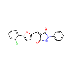 O=C1NN(c2ccccc2)C(=O)/C1=C/c1ccc(-c2ccccc2Cl)o1 ZINC000013897078