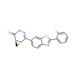 O=C1NN=C(c2ccc3nc(-c4ccccc4F)oc3c2)[C@@H]2C[C@@H]12 ZINC000169171268