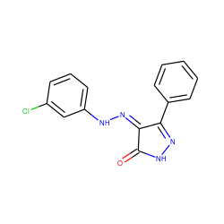 O=C1NN=C(c2ccccc2)/C1=N/Nc1cccc(Cl)c1 ZINC000049034254