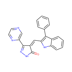 O=C1NN=C(c2cnccn2)/C1=C/c1[nH]c2ccccc2c1-c1ccccc1 ZINC000028383850