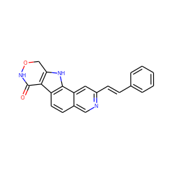 O=C1NOCc2[nH]c3c(ccc4cnc(/C=C/c5ccccc5)cc43)c21 ZINC000072109099