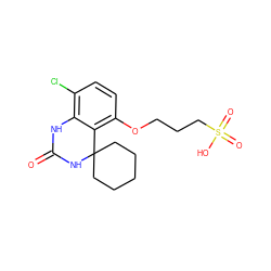 O=C1Nc2c(Cl)ccc(OCCCS(=O)(=O)O)c2C2(CCCCC2)N1 ZINC000028380245