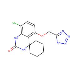 O=C1Nc2c(Cl)ccc(OCc3nnn[nH]3)c2C2(CCCCC2)N1 ZINC000028378484