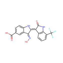 O=C1Nc2c(cccc2C(F)(F)F)/C1=C1/Nc2ccc(C(=O)O)cc2/C1=N\O ZINC000101658922