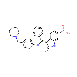 O=C1Nc2cc([N+](=O)[O-])ccc2/C1=C(/Nc1ccc(CN2CCCCC2)cc1)c1ccccc1 ZINC000040979832