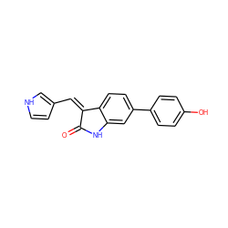 O=C1Nc2cc(-c3ccc(O)cc3)ccc2/C1=C/c1cc[nH]c1 ZINC000014956264