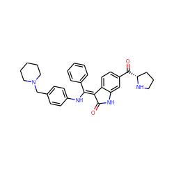 O=C1Nc2cc(C(=O)[C@@H]3CCCN3)ccc2/C1=C(/Nc1ccc(CN2CCCCC2)cc1)c1ccccc1 ZINC000064513438