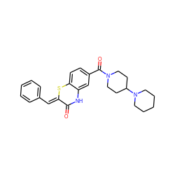 O=C1Nc2cc(C(=O)N3CCC(N4CCCCC4)CC3)ccc2S/C1=C\c1ccccc1 ZINC000003064152