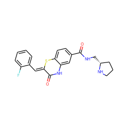 O=C1Nc2cc(C(=O)NC[C@@H]3CCCN3)ccc2S/C1=C\c1ccccc1F ZINC000095557603