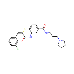 O=C1Nc2cc(C(=O)NCCCN3CCCC3)ccc2S/C1=C/c1cccc(Cl)c1 ZINC000003589360