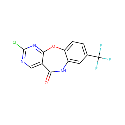 O=C1Nc2cc(C(F)(F)F)ccc2Oc2nc(Cl)ncc21 ZINC000299836527