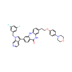 O=C1Nc2cc(CCOc3ccc(N4CCOCC4)cc3)ccc2Nc2cc(-c3cn(Cc4cc(F)cc(F)c4)c4cnccc34)ccc21 ZINC000049614497