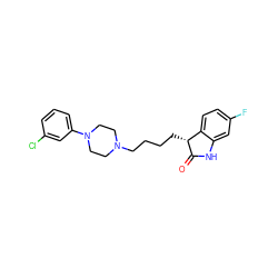 O=C1Nc2cc(F)ccc2[C@H]1CCCCN1CCN(c2cccc(Cl)c2)CC1 ZINC000072142706