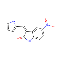 O=C1Nc2ccc([N+](=O)[O-])cc2/C1=C/c1ccc[nH]1 ZINC000013538873