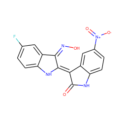 O=C1Nc2ccc([N+](=O)[O-])cc2/C1=C1/Nc2ccc(F)cc2/C1=N/O ZINC000101342044