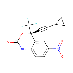 O=C1Nc2ccc([N+](=O)[O-])cc2[C@@](C#CC2CC2)(C(F)(F)F)O1 ZINC000006567560