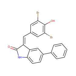 O=C1Nc2ccc(-c3ccccc3)cc2/C1=C\c1cc(Br)c(O)c(Br)c1 ZINC000137314780