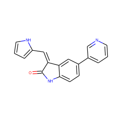 O=C1Nc2ccc(-c3cccnc3)cc2/C1=C/c1ccc[nH]1 ZINC000013538893