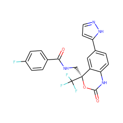 O=C1Nc2ccc(-c3ccn[nH]3)cc2[C@](CNC(=O)c2ccc(F)cc2)(C(F)(F)F)O1 ZINC000045259223