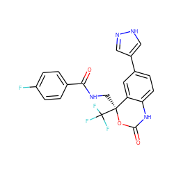 O=C1Nc2ccc(-c3cn[nH]c3)cc2[C@](CNC(=O)c2ccc(F)cc2)(C(F)(F)F)O1 ZINC000045262108