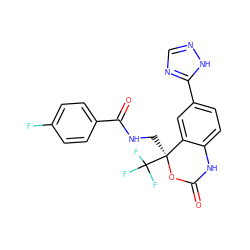 O=C1Nc2ccc(-c3ncn[nH]3)cc2[C@](CNC(=O)c2ccc(F)cc2)(C(F)(F)F)O1 ZINC000045318430