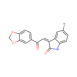 O=C1Nc2ccc(Br)cc2/C1=C/C(=O)c1ccc2c(c1)OCO2 ZINC000001045427