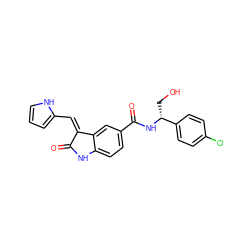 O=C1Nc2ccc(C(=O)N[C@H](CO)c3ccc(Cl)cc3)cc2/C1=C/c1ccc[nH]1 ZINC001772574895