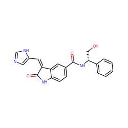 O=C1Nc2ccc(C(=O)N[C@H](CO)c3ccccc3)cc2/C1=C/c1cnc[nH]1 ZINC001772627900