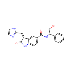 O=C1Nc2ccc(C(=O)N[C@H](CO)c3ccccc3)cc2/C1=C/c1ncc[nH]1 ZINC001772620001