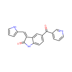 O=C1Nc2ccc(C(=O)c3cccnc3)cc2/C1=C/c1ccc[nH]1 ZINC000013538875