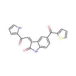 O=C1Nc2ccc(C(=O)c3cccs3)cc2/C1=C/C(=O)c1ccc[nH]1 ZINC000013538910