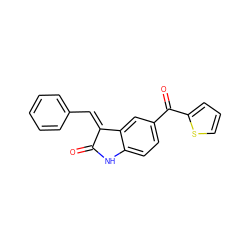 O=C1Nc2ccc(C(=O)c3cccs3)cc2/C1=C/c1ccccc1 ZINC000013538896