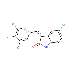 O=C1Nc2ccc(Cl)cc2/C1=C/c1cc(Br)c(O)c(Br)c1 ZINC000095559751