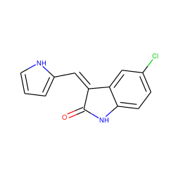 O=C1Nc2ccc(Cl)cc2/C1=C/c1ccc[nH]1 ZINC000033034247