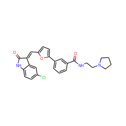 O=C1Nc2ccc(Cl)cc2/C1=C\c1ccc(-c2cccc(C(=O)NCCN3CCCC3)c2)o1 ZINC000084710345