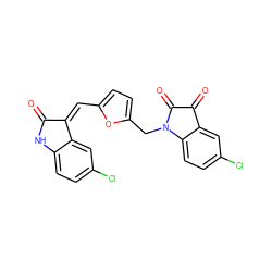 O=C1Nc2ccc(Cl)cc2/C1=C\c1ccc(CN2C(=O)C(=O)c3cc(Cl)ccc32)o1 ZINC000095559987