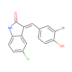 O=C1Nc2ccc(Cl)cc2/C1=C\c1ccc(O)c(Br)c1 ZINC000199134910