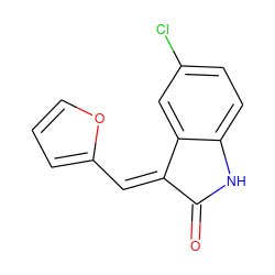 O=C1Nc2ccc(Cl)cc2/C1=C\c1ccco1 ZINC000000213513