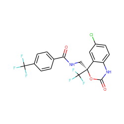 O=C1Nc2ccc(Cl)cc2[C@](CNC(=O)c2ccc(C(F)(F)F)cc2)(C(F)(F)F)O1 ZINC000045245148