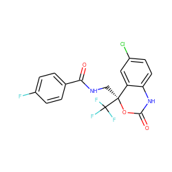 O=C1Nc2ccc(Cl)cc2[C@](CNC(=O)c2ccc(F)cc2)(C(F)(F)F)O1 ZINC000045283985