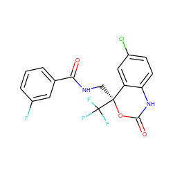 O=C1Nc2ccc(Cl)cc2[C@](CNC(=O)c2cccc(F)c2)(C(F)(F)F)O1 ZINC000045284834