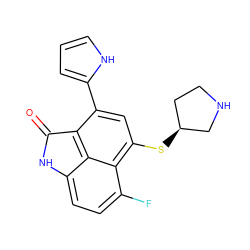 O=C1Nc2ccc(F)c3c(S[C@H]4CCNC4)cc(-c4ccc[nH]4)c1c23 ZINC000003816605