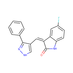 O=C1Nc2ccc(F)cc2/C1=C/c1c[nH]nc1-c1ccccc1 ZINC000095603141