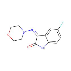 O=C1Nc2ccc(F)cc2/C1=N/N1CCOCC1 ZINC000000111062