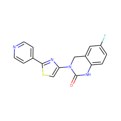 O=C1Nc2ccc(F)cc2CN1c1csc(-c2ccncc2)n1 ZINC000014974670